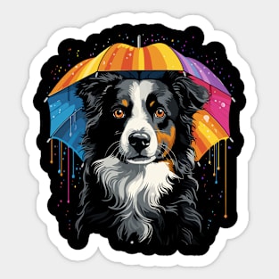 Border Collie Rainy Day With Umbrella Sticker